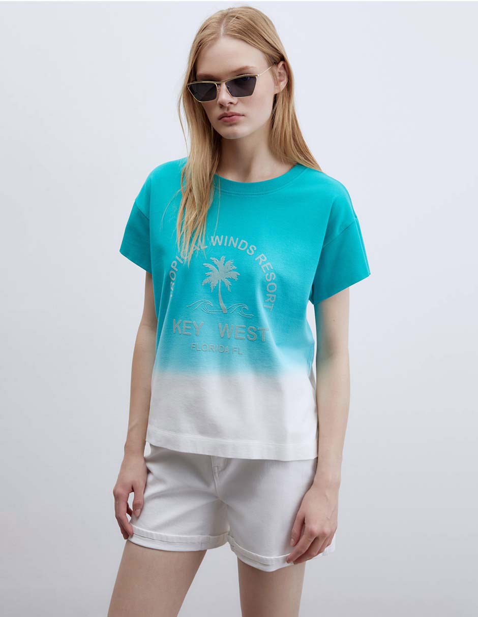 Camiseta cuello redondo manga corta de algodón