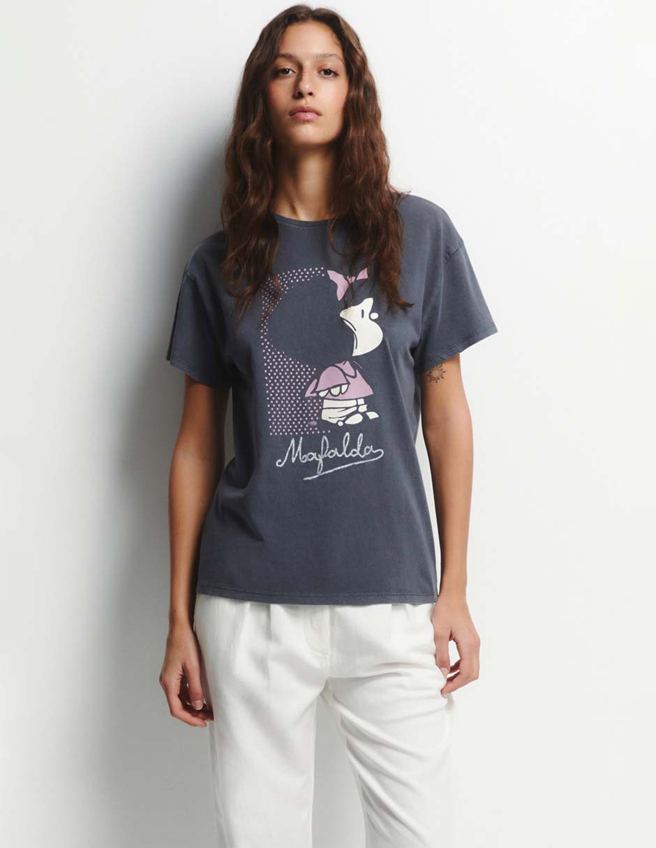 Camiseta cuello redondo manga corta de algodón