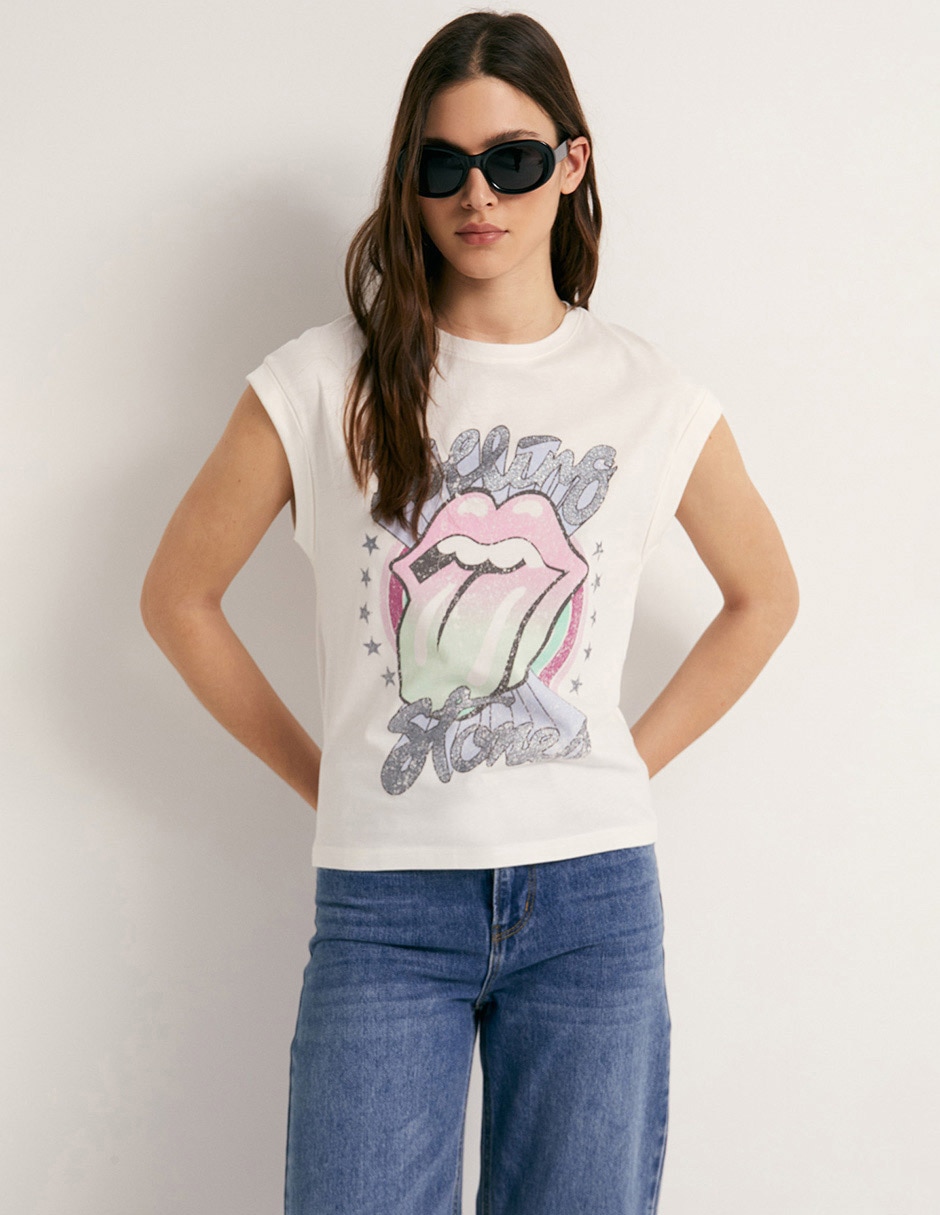 Camiseta cuello redondo manga corta de algodón