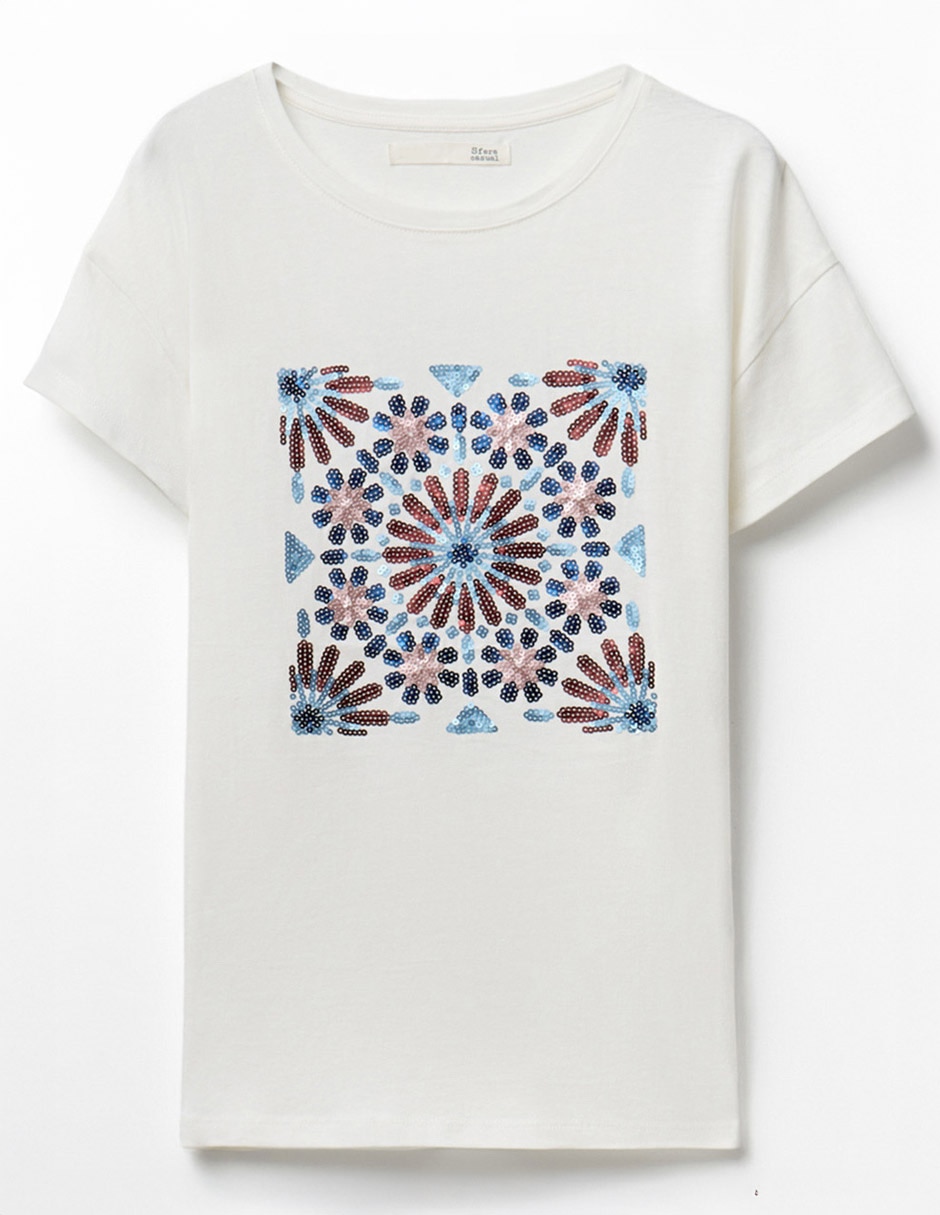 Camiseta cuello redondo escote con cuello manga corta de algodón 5