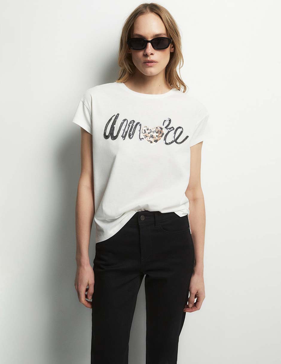 Camiseta cuello redondo escote con cuello manga corta de algodón