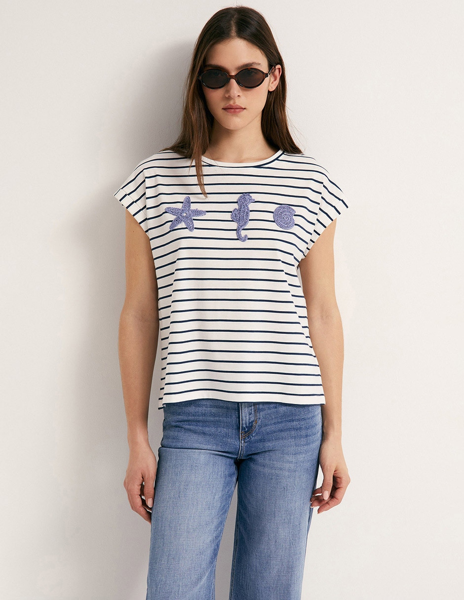 Camiseta mc detalle crochet para mujer